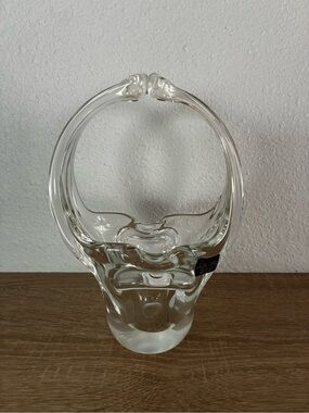 Toscany Hand Blown Glass Basket Split Handle MCM 7.5”